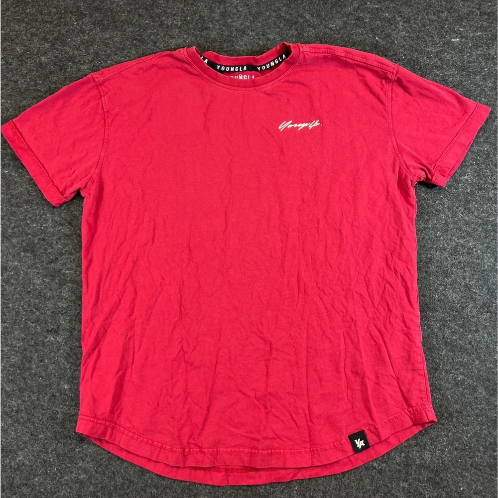 Youngla Shirt Mens Medium Red Curved Hem Minimalist Graphic Gym Bodybuilding